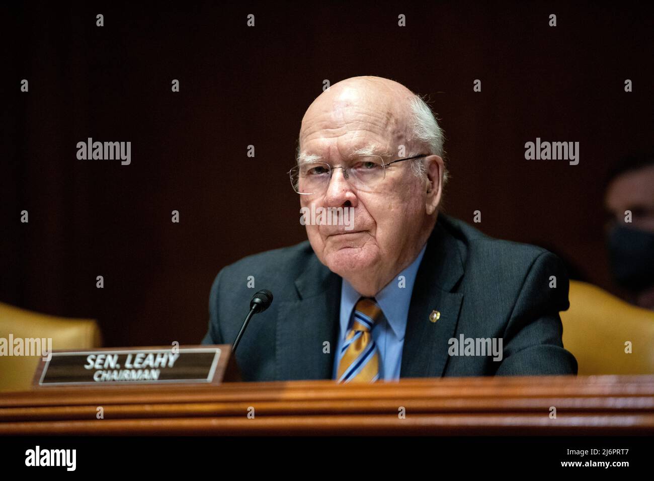 WASHINGTON, D.C. - May 3: Sen. Patrick Leahy, D-Vt., listens to testimony during a Senate appropriations hearing in the defense subcommittee the Capitol in Washington, on Tuesday, May 3, 2022.(Photo by Amanda Andrade-Rhoades/Pool/Sipa USA) Stock Photo