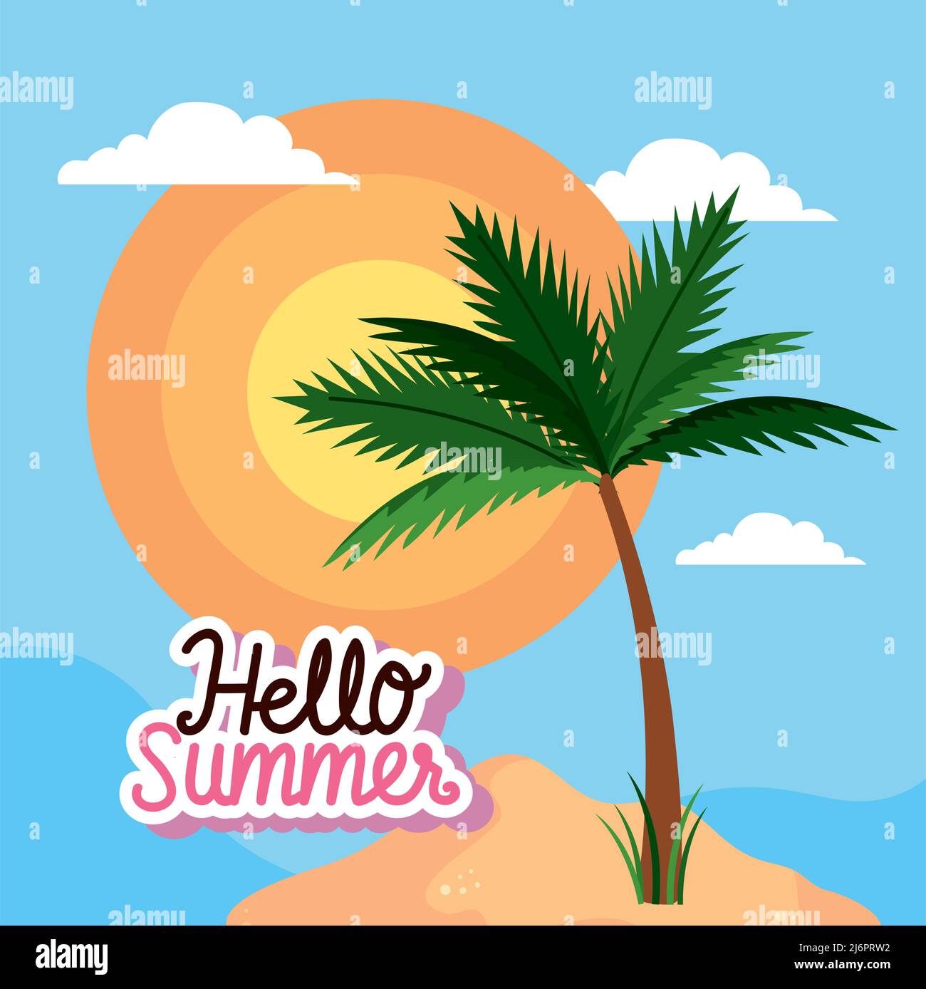 hello summer lettering with palm Stock Vector Image & Art - Alamy