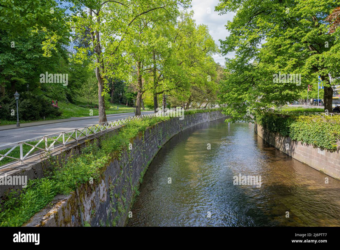 The river oos in the city park of baden baden. Baden Wuerttemberg, Germany, Europe Stock Photo