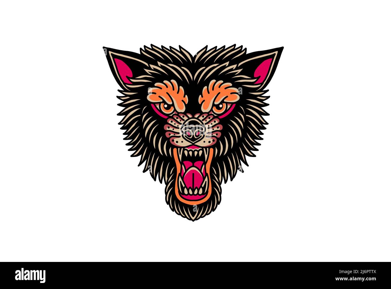 Old school tattoo inspired illustration angry wolf head Stock Photo - Alamy