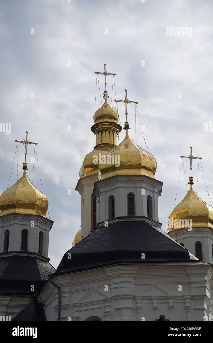 Gilded Domes Of An Ancient Orthodox Church Against The Sky Catherine S Church Is A Functioning