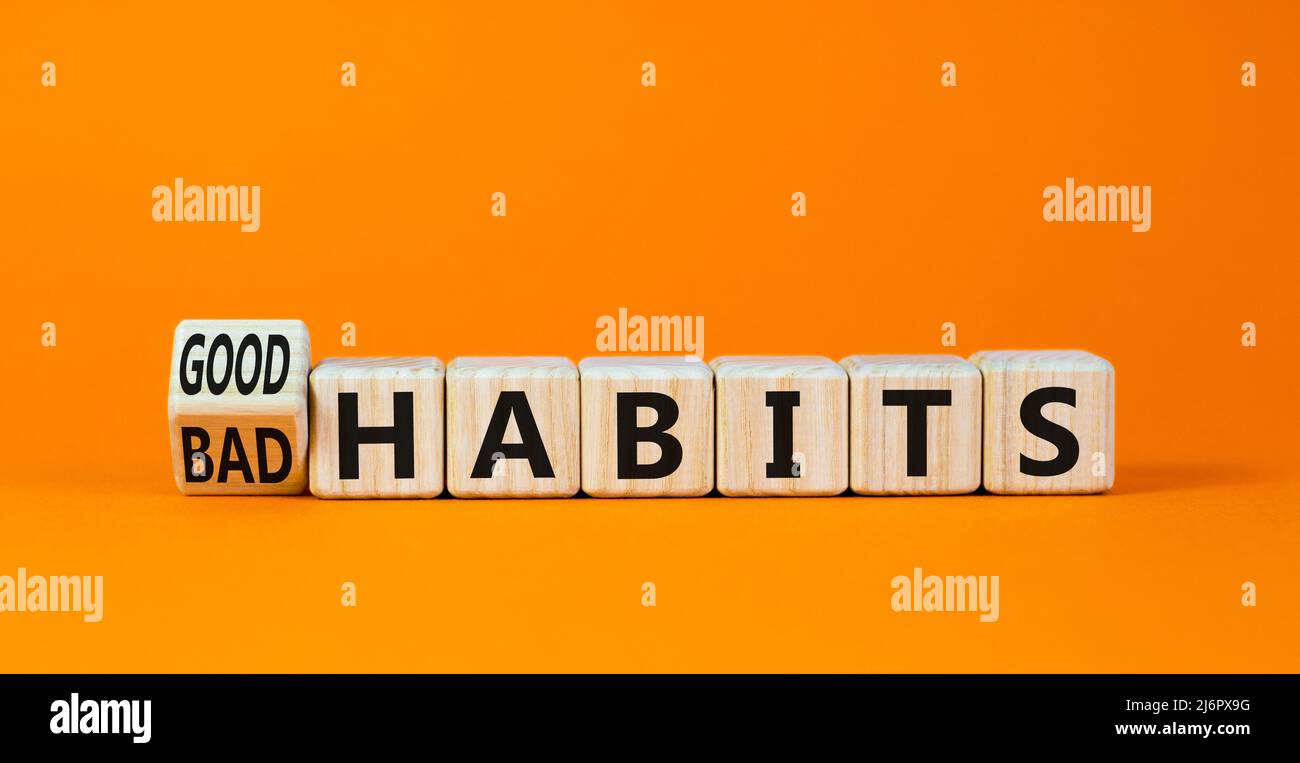 Good or bad habits symbol. Turned wooden cubes and changed concept ...