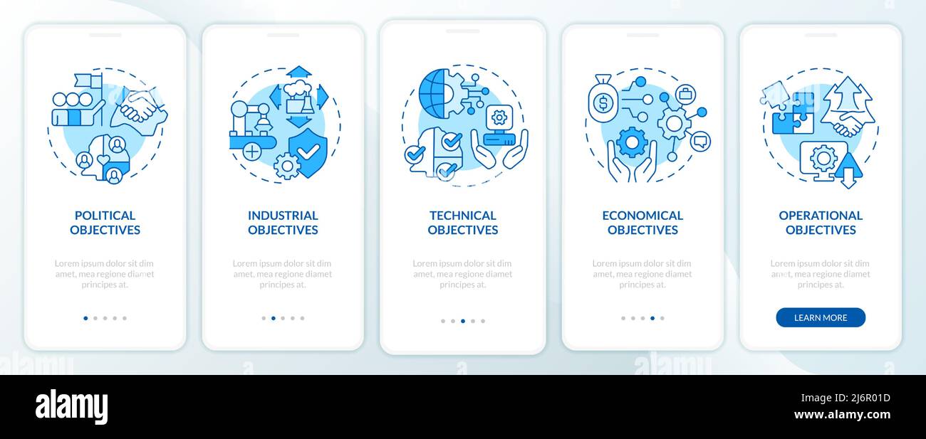 World cooperation objectives blue onboarding mobile app screen Stock ...