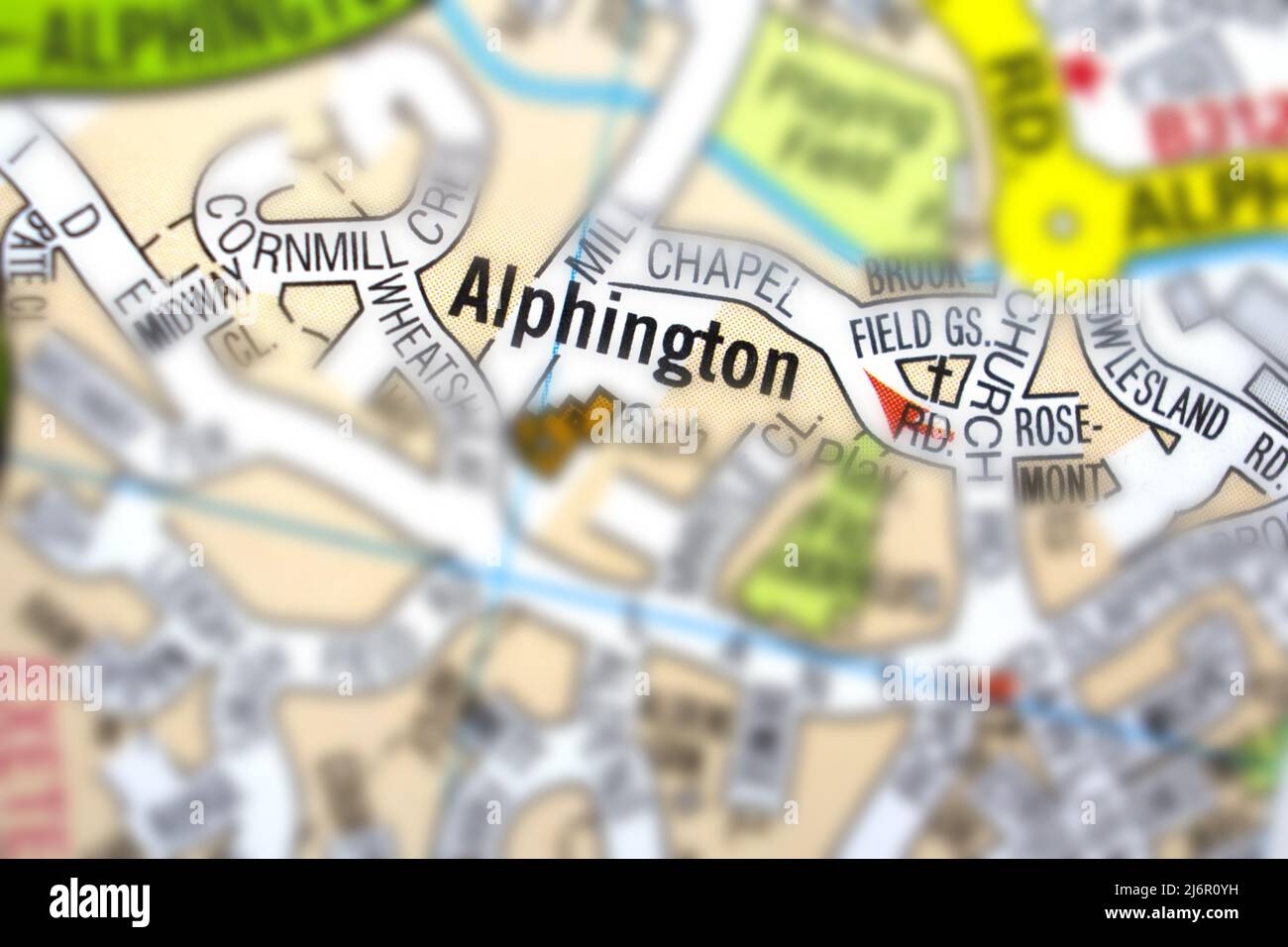 Alphington district - Exeter City, Devon, United Kingdom colour atlas map town plan and name Stock Photo