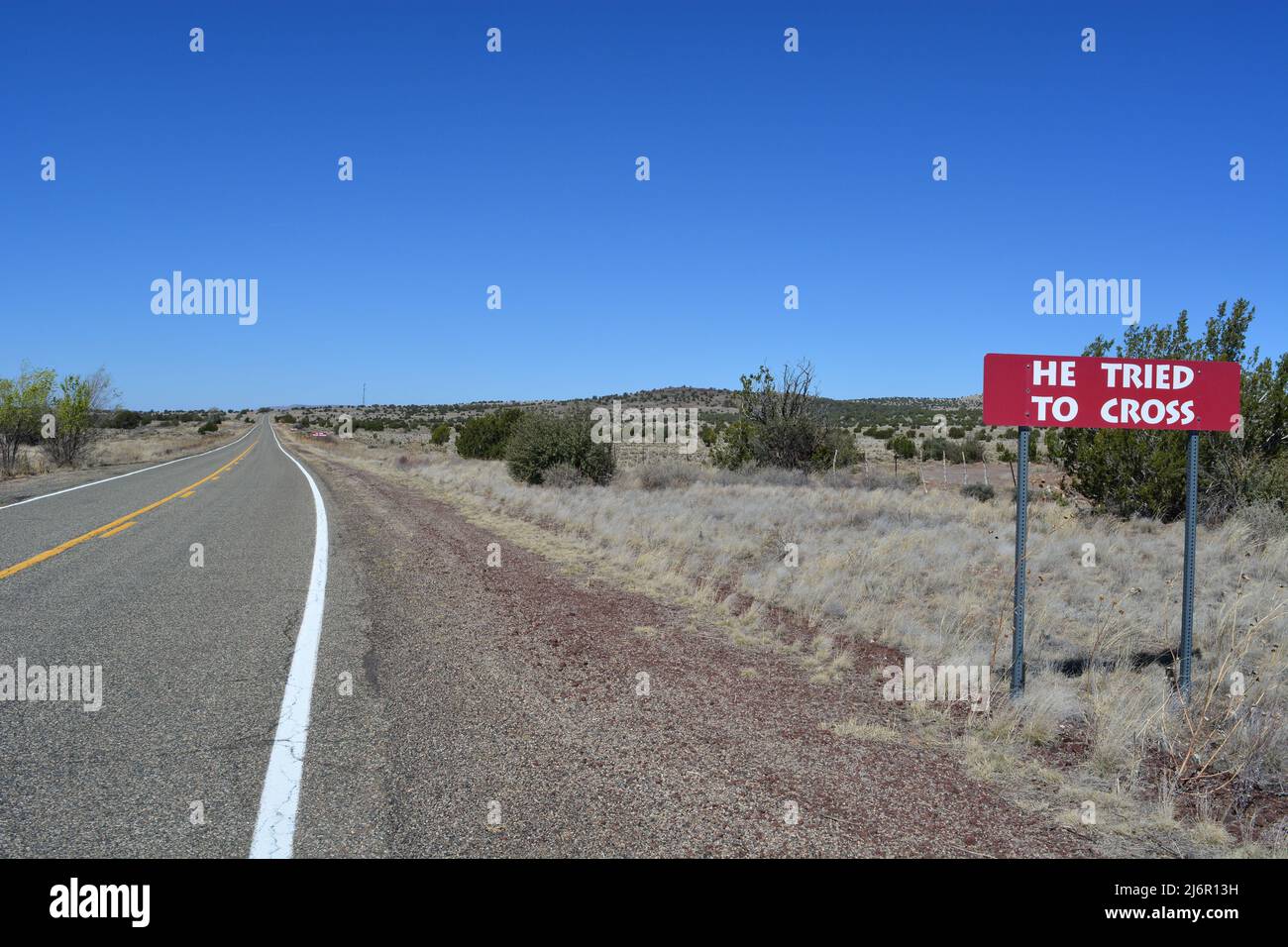 Legendary Burma Shave adverts on Route 66 Stock Photo