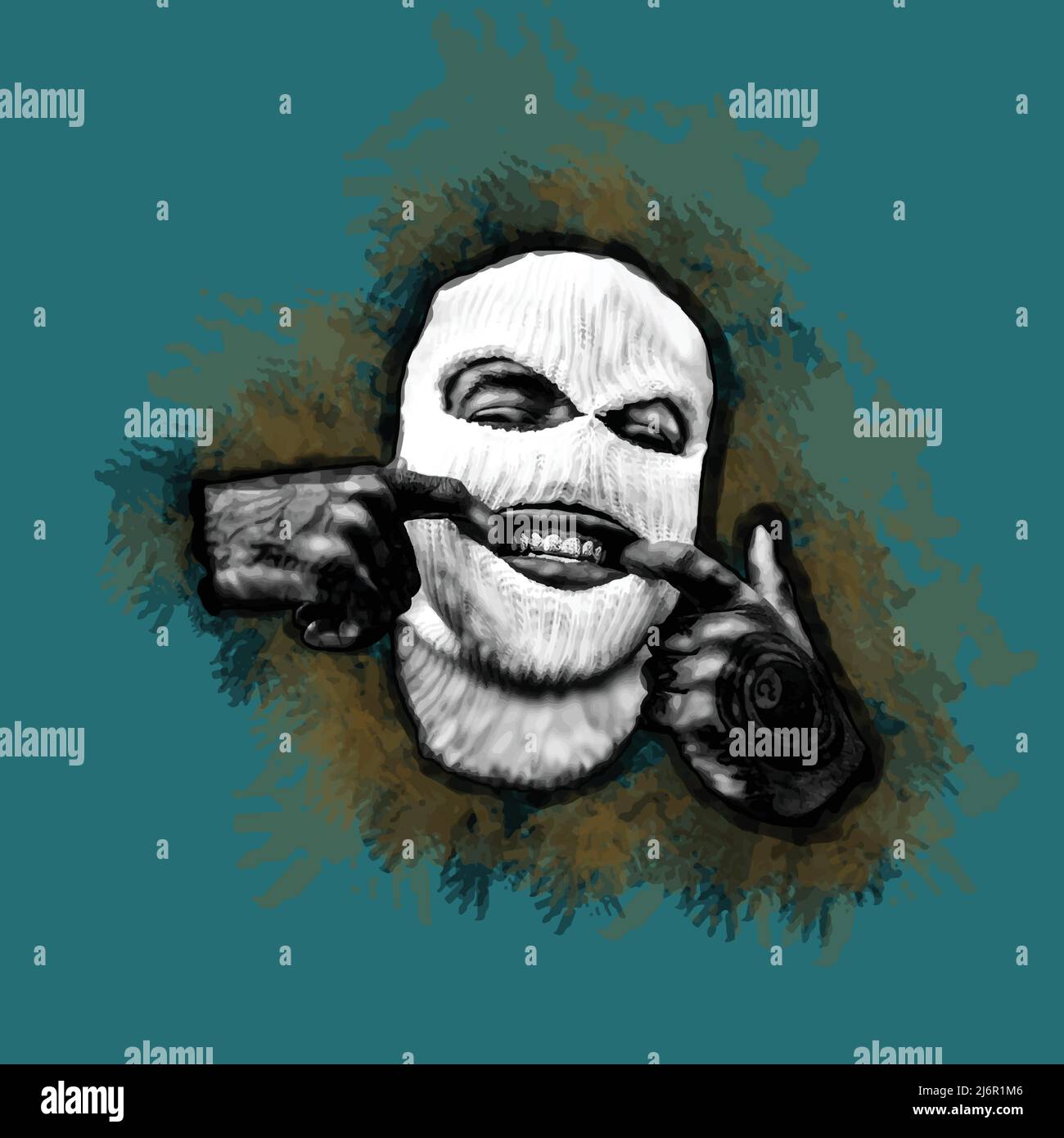 Thug Mask digital smudge portrait painting. Stock Vector