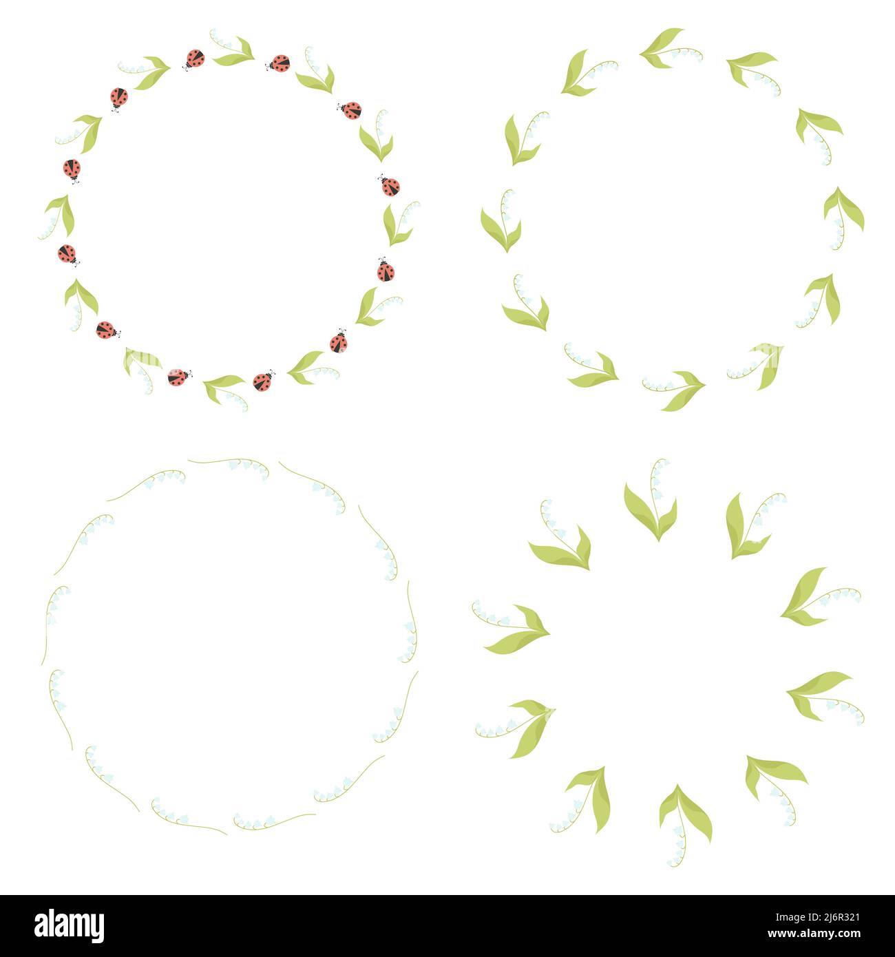 collection Round frames with May lilies of the valley with leaves and ...