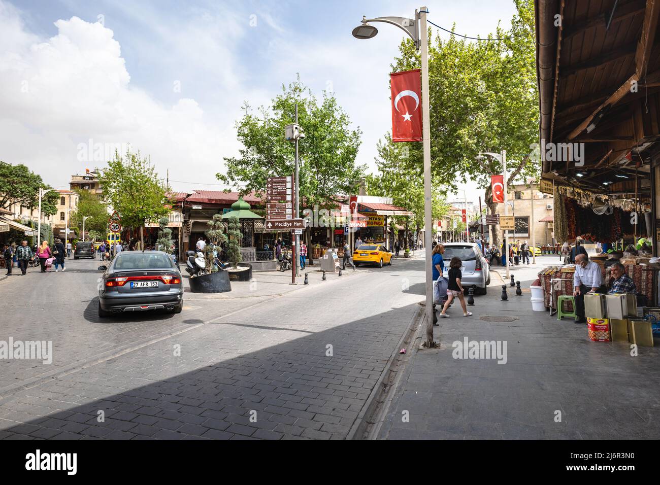 Gaziantep, Turkey - May 2022: Gaziantep old town street view, near the historic bazaar and market. Gaziantep is the food capital of Turkey Stock Photo