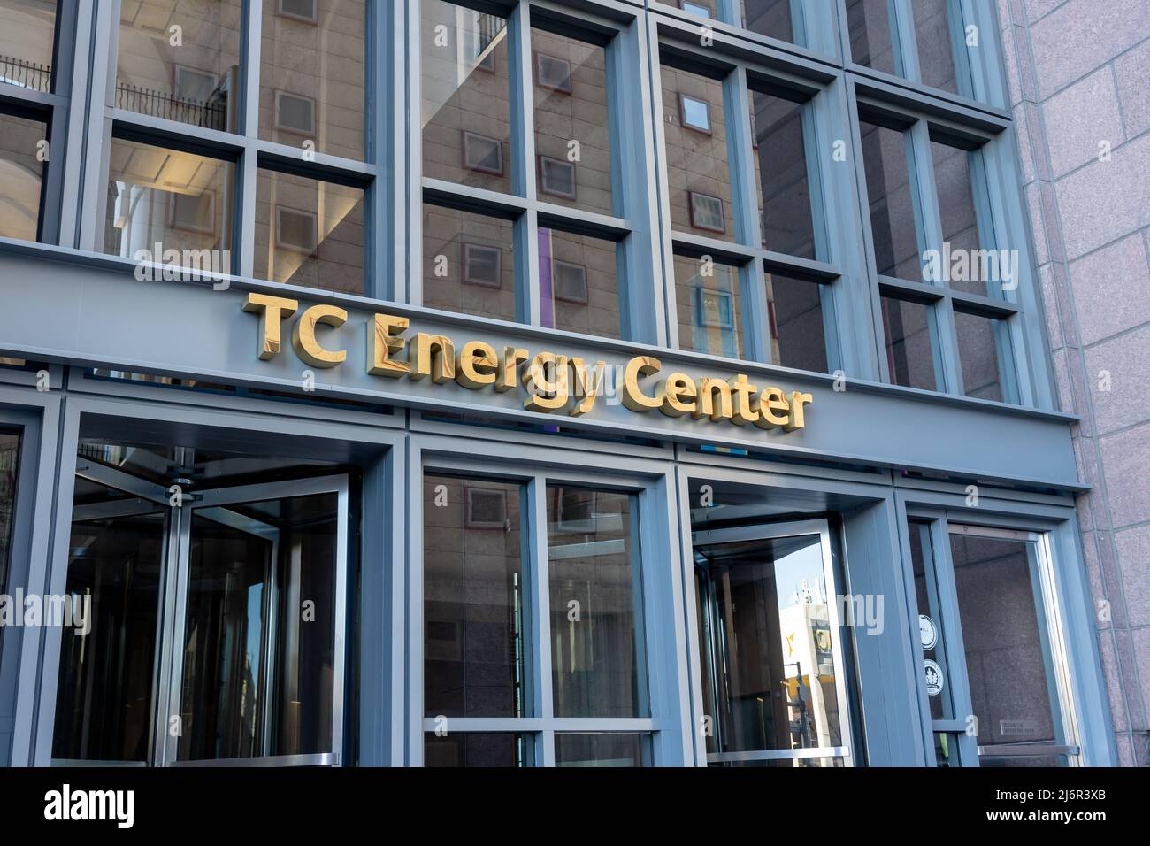 TC Energy Center entrance is seen in Houston, Texas, USA on March 13, 2022. TC Energy Corporation is a North Am Stock Photo