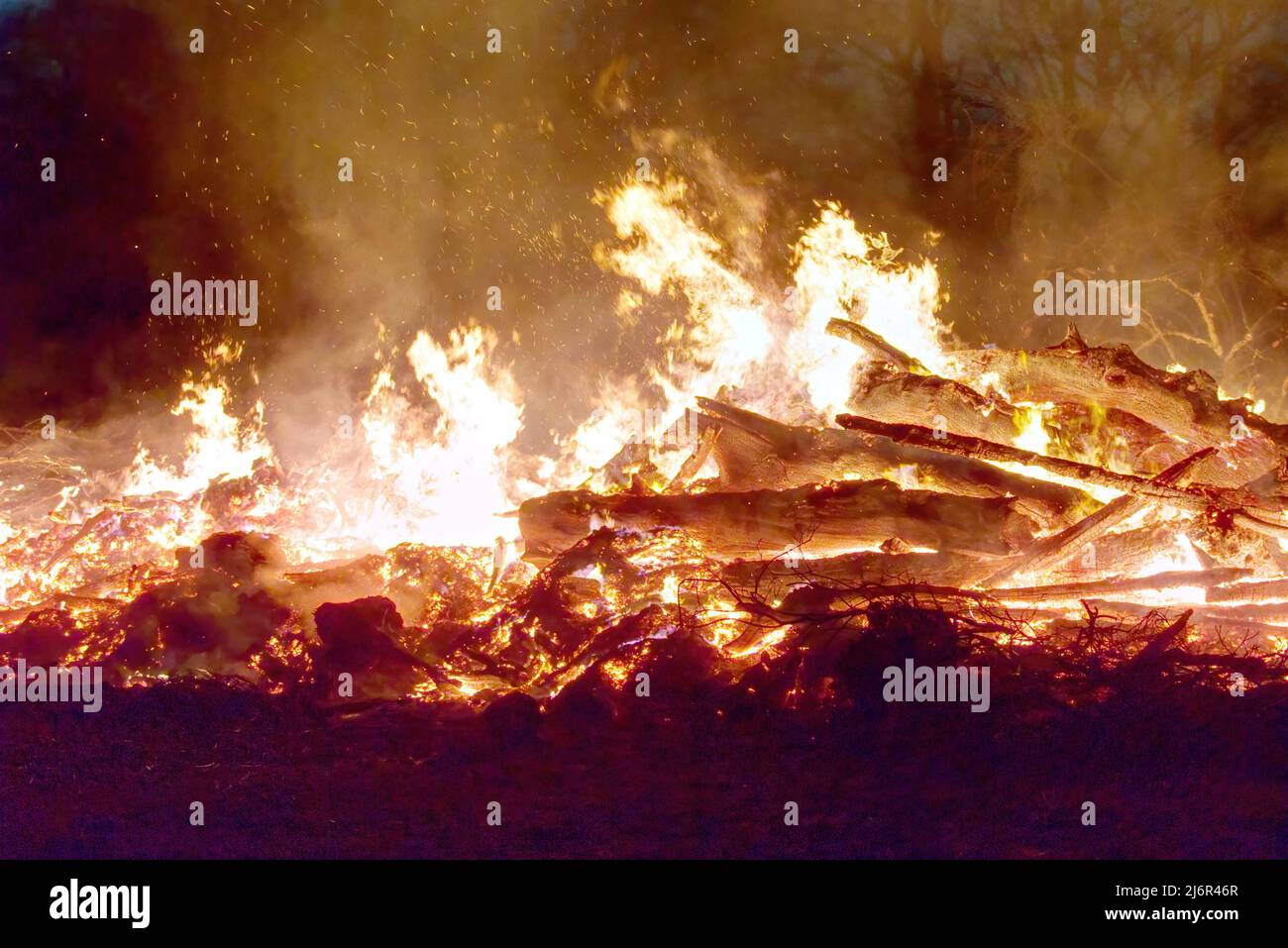 night shot of an easter fire Stock Photo
