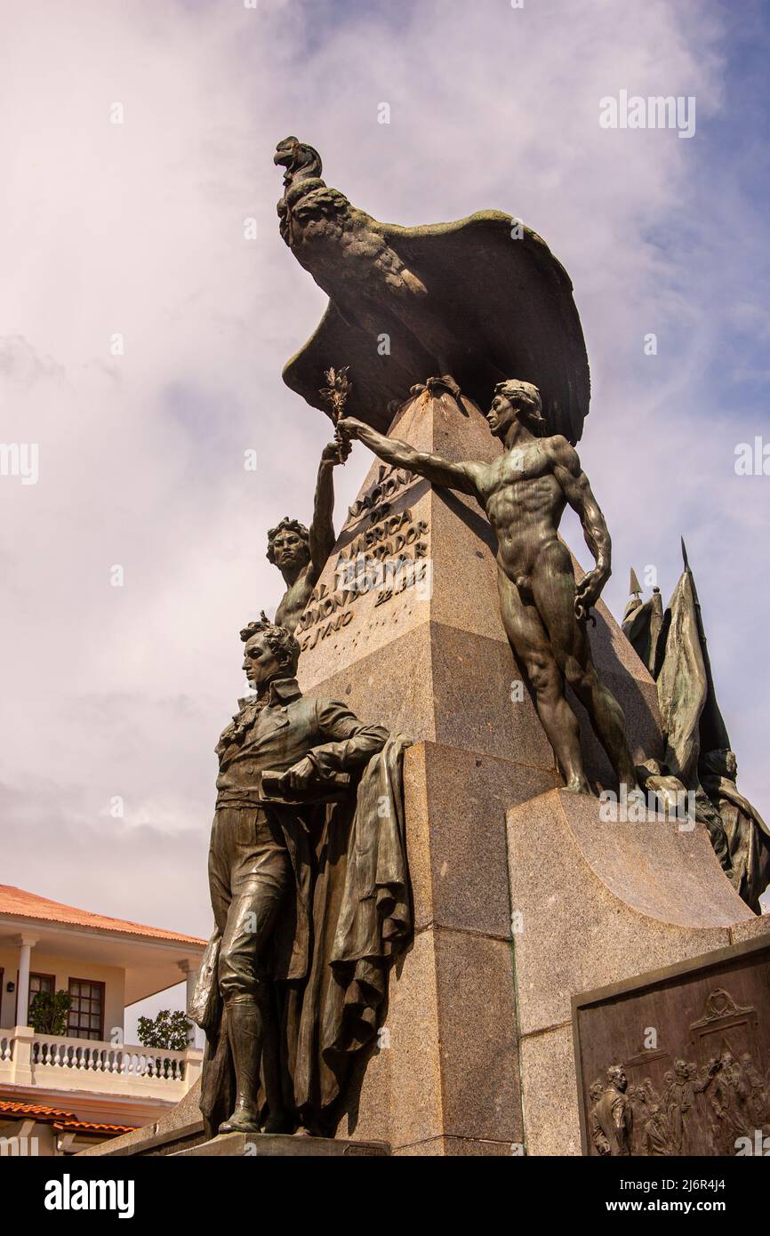Monument to Simon Bolivar and Hotel Colombia in the Old City, Casco Viejo, Panama City, Panama, Central America Stock Photo