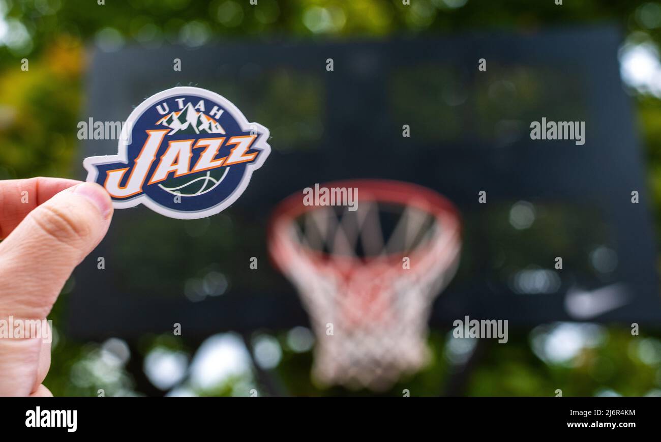 September 15, 2021, Salt Lake City, USA, A man holds the emblem of the