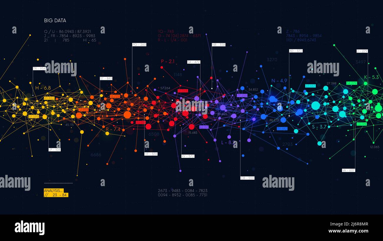 Colored abstract information networks, financial analytics big data, vector futuristic visualization Stock Vector