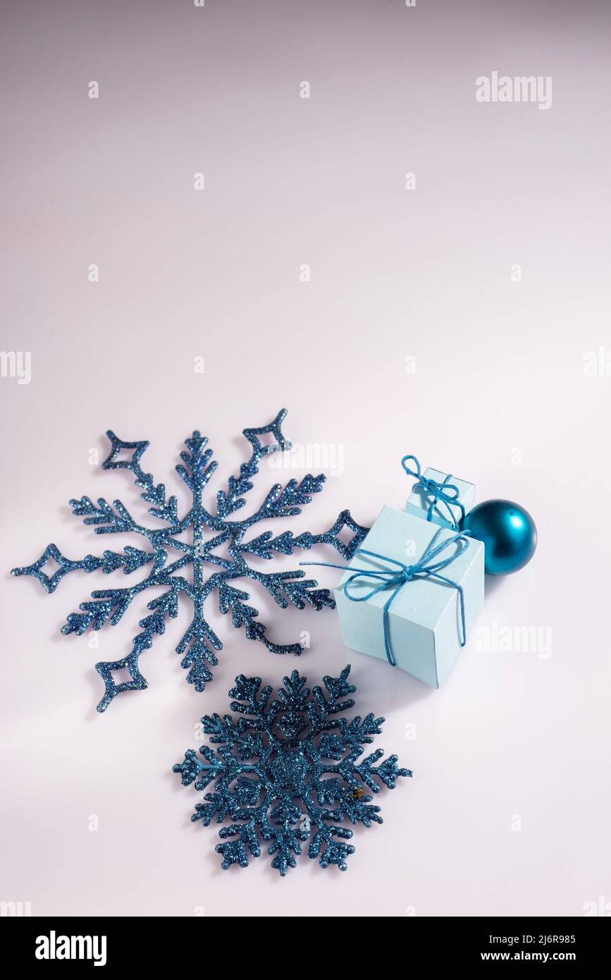 blue gifts new year creative still life on a white background Stock Photo