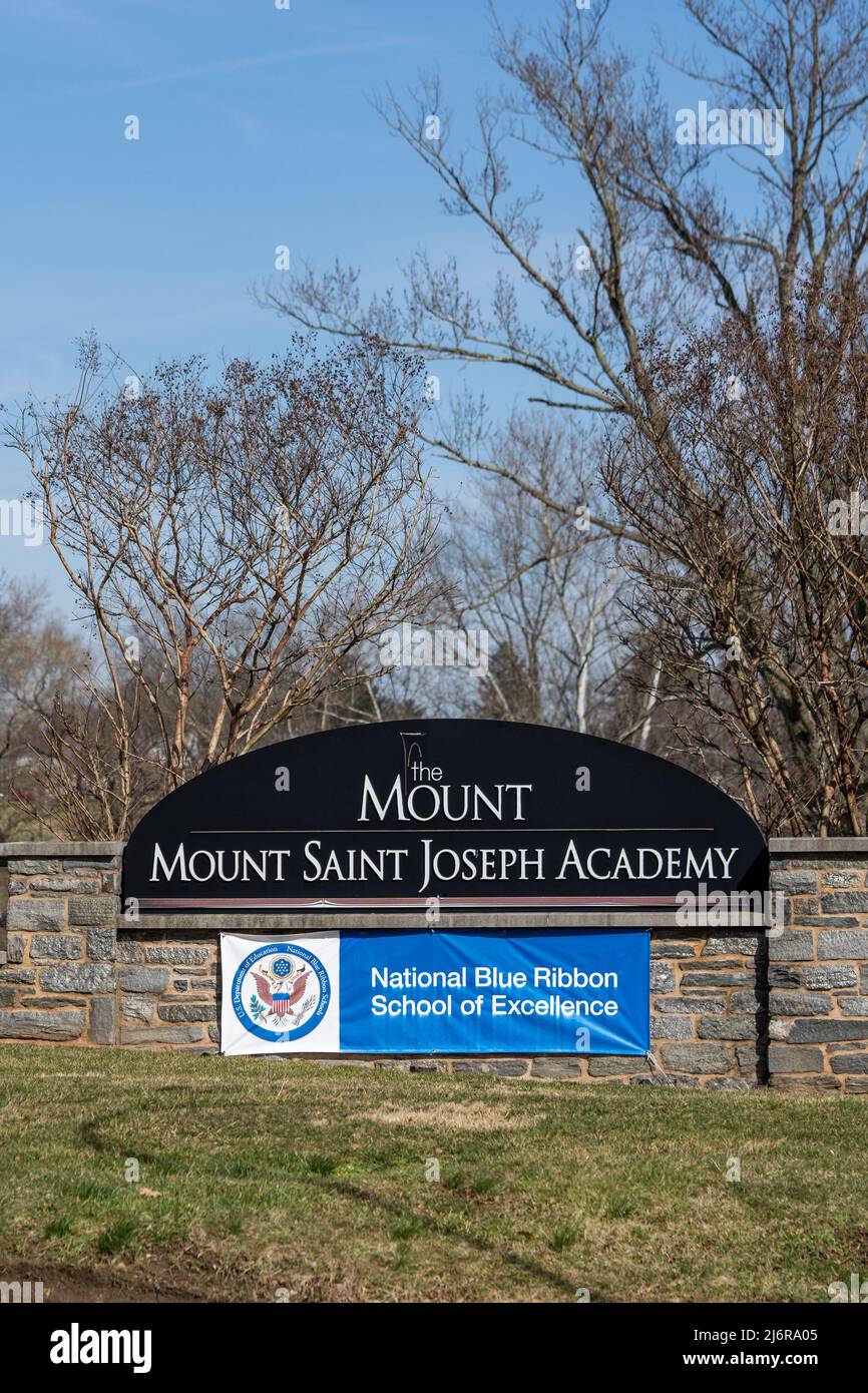 Flourtown, PA - March 15, 2022: Mount Saint Joseph Academy, also called The Mount, is an all-female, Catholic, college preparatory school in the Archd Stock Photo