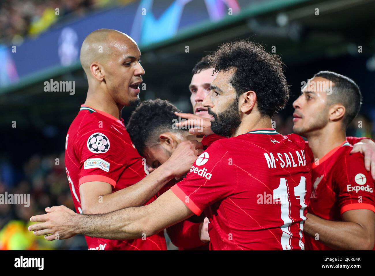 Liverpool players celebrating equalizer goal during Villarreal CF vs Liverpool  FC, UEFA Champions League football match in Vilareal, Spain, May 03 2022  Stock Photo - Alamy