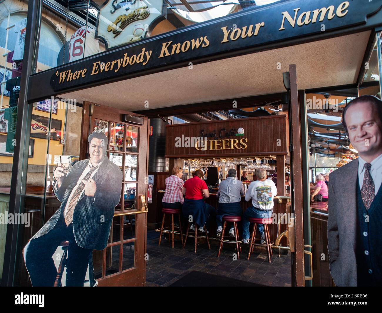 Cheers Bar, Boston, Massachusetts USA, with cardboard cutouts of actors