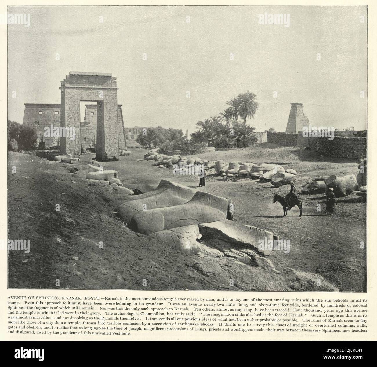 Antquie photograph of Avenue of sphinxes, Karnak, Egypt, 19th Century Stock Photo