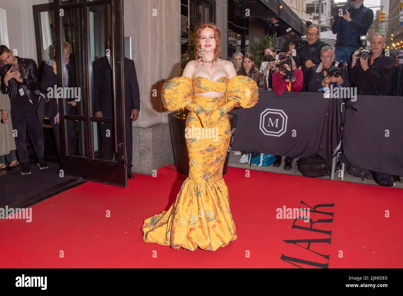 Madelaine Petsch wearing Moschino departs The Mark Hotel for 2022 Met
