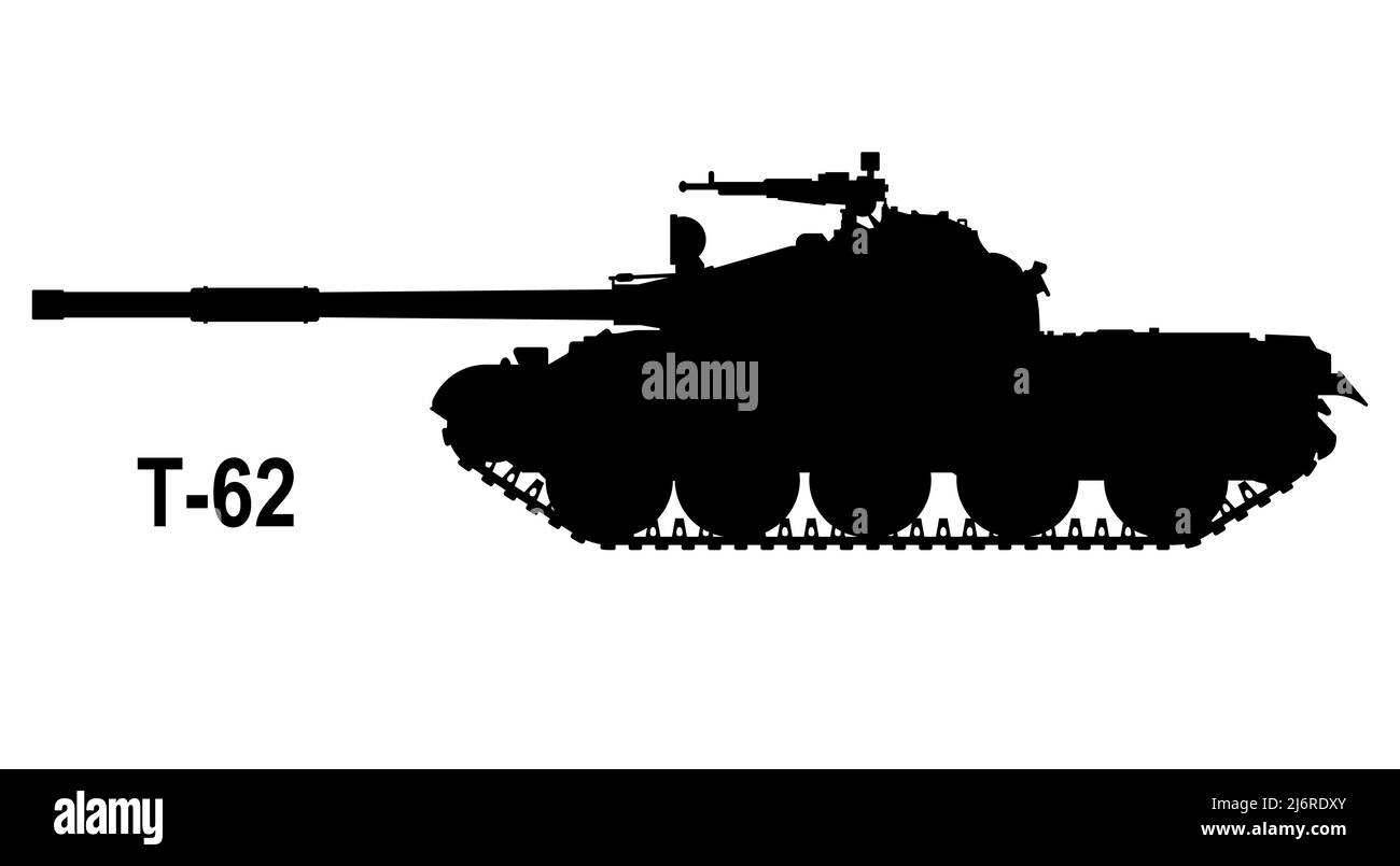 Battle tank T-62. Tank icon. Vector illustration. Tank silhouette Stock Vector