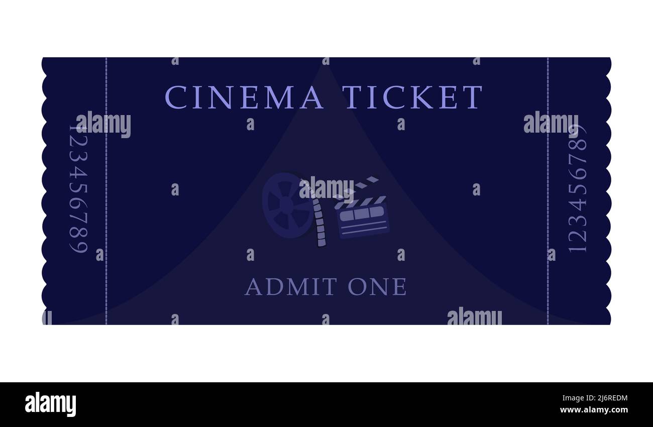 Cinema ticket, illustration in blue colors Stock Vector