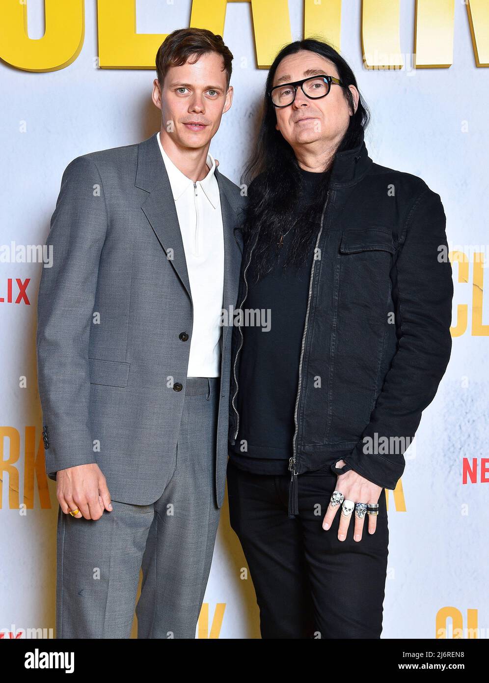 Stockholm, Sweden 3 May 2022, Bill Skarsgård och Jonas Åkerlund on the  yellow carpet at the launch of new Netflix series Clark at Berns in  Stockholm, Sweden 3 May 2022 Foto: Karin
