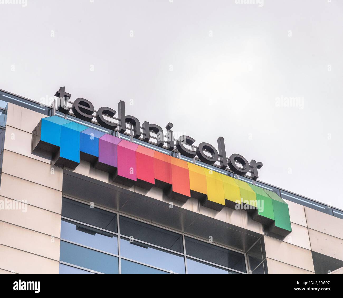 Los Angeles, CA, USA - May 2, 2022: Exterior of Technicolor building at Sunset Gower Studios in Los Angeles, CA. Stock Photo