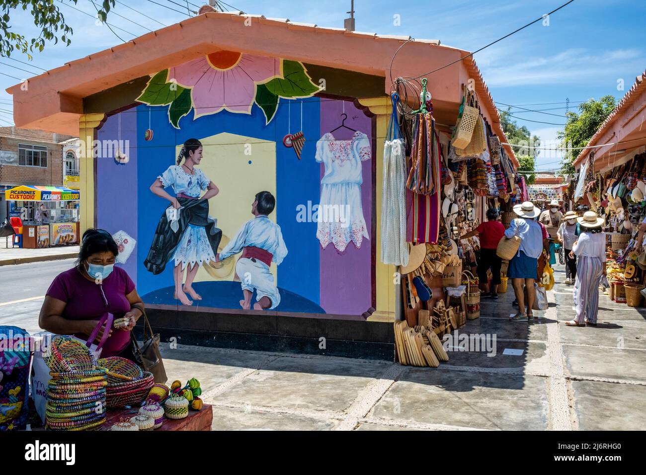 Colourful Shops At The Monsefu Craft Market near Chiclayo, Lambayeque Region, Peru. Stock Photo