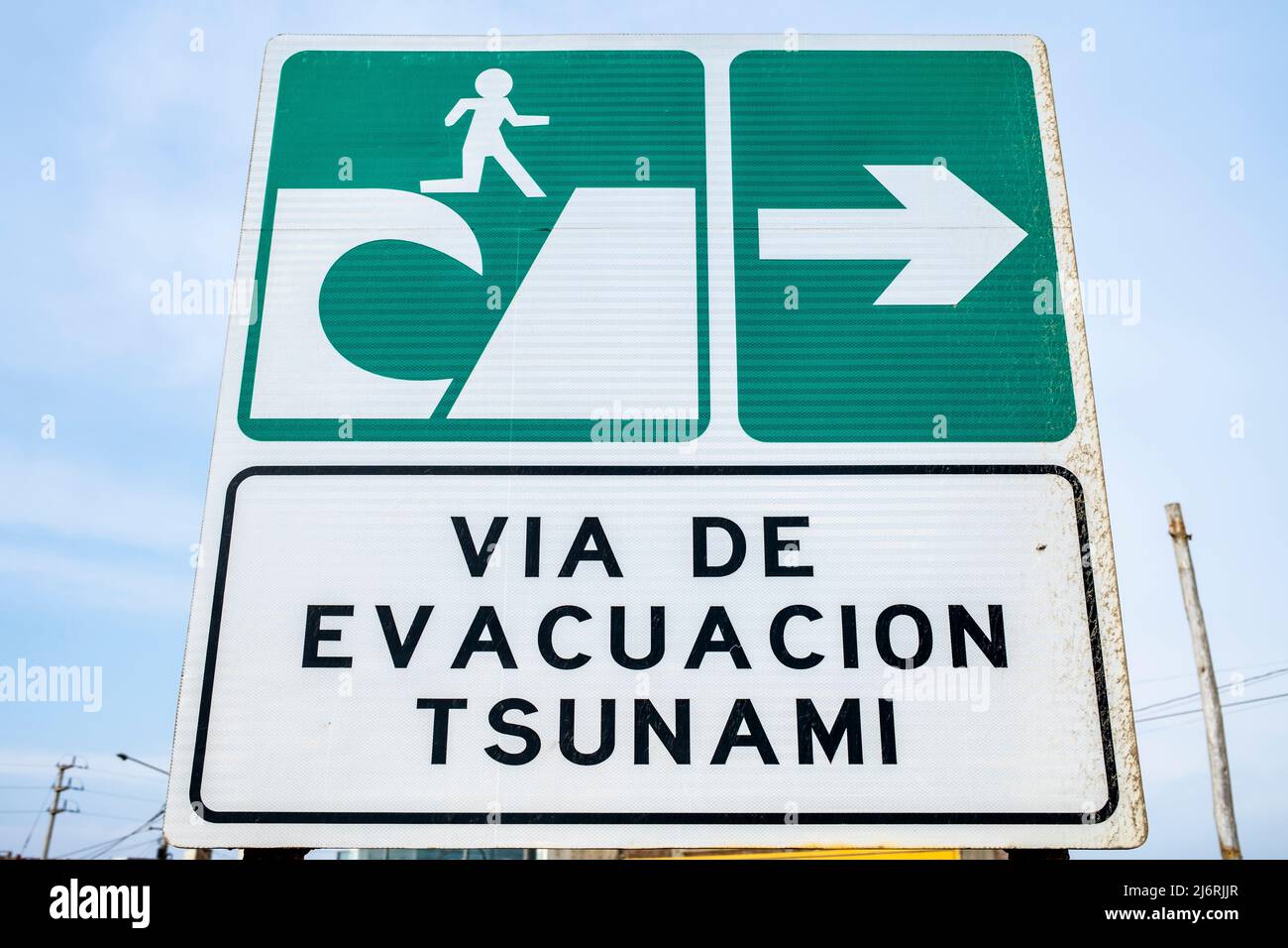 A Tsunami Warning Sign On The Beach at Puerto Eten near Chiclayo, Peru ...