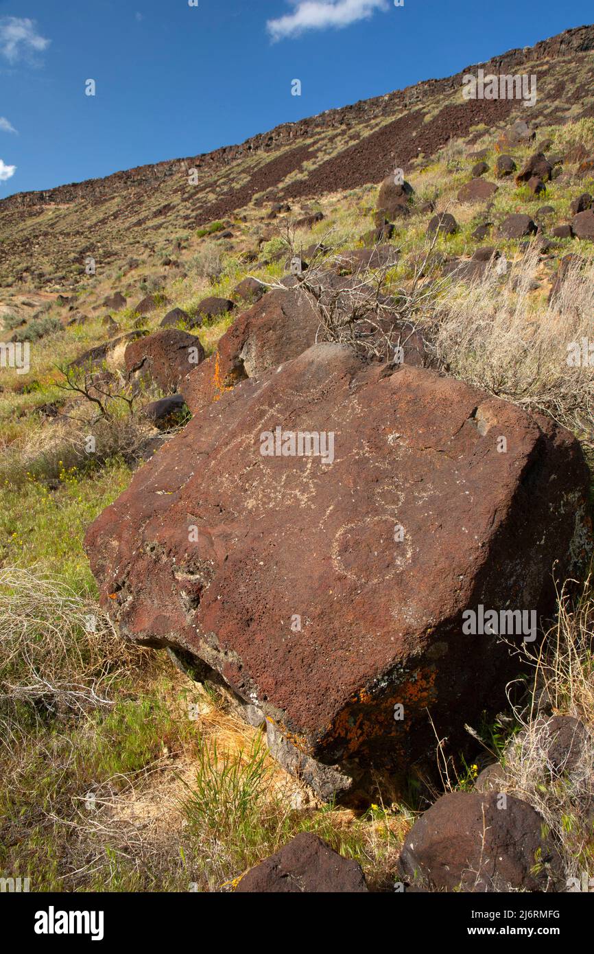 Petroglyphs, Map Rock Petroglyphs Historic District, Canyon County, Idaho Stock Photo