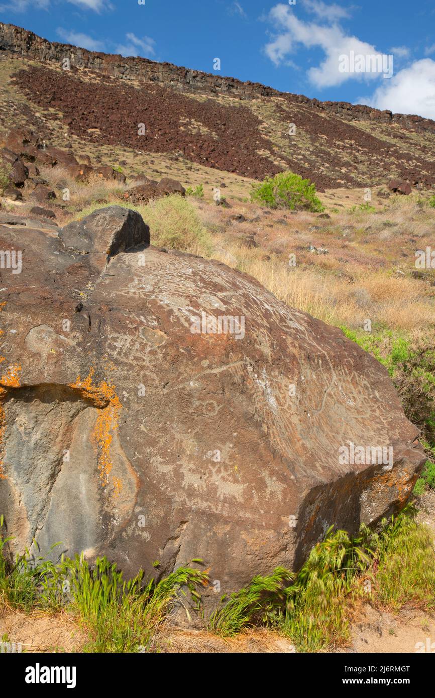 Map Rock Petroglyphs, Map Rock Petroglyphs Historic District, Canyon County, Idaho Stock Photo