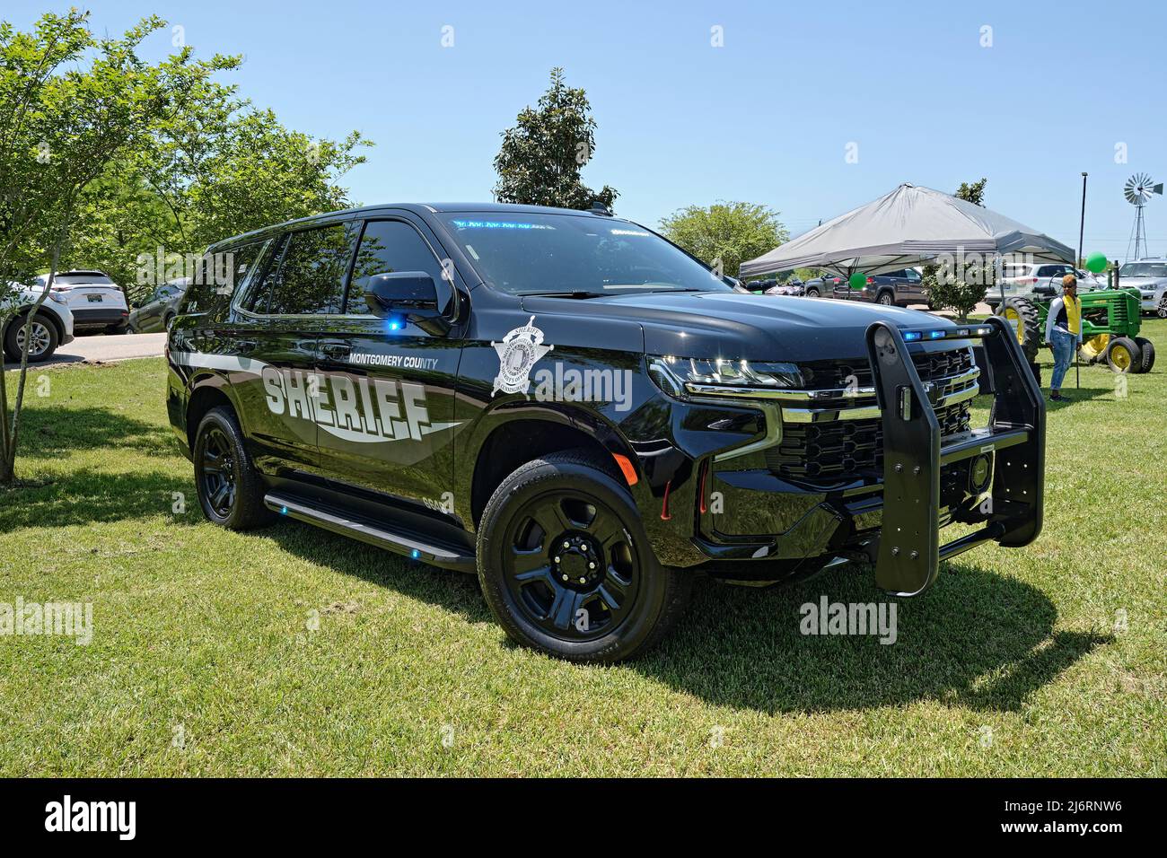 Black police or law enforcement or sheriff SUV parked on display in Montgomery Alabama, USA. Stock Photo