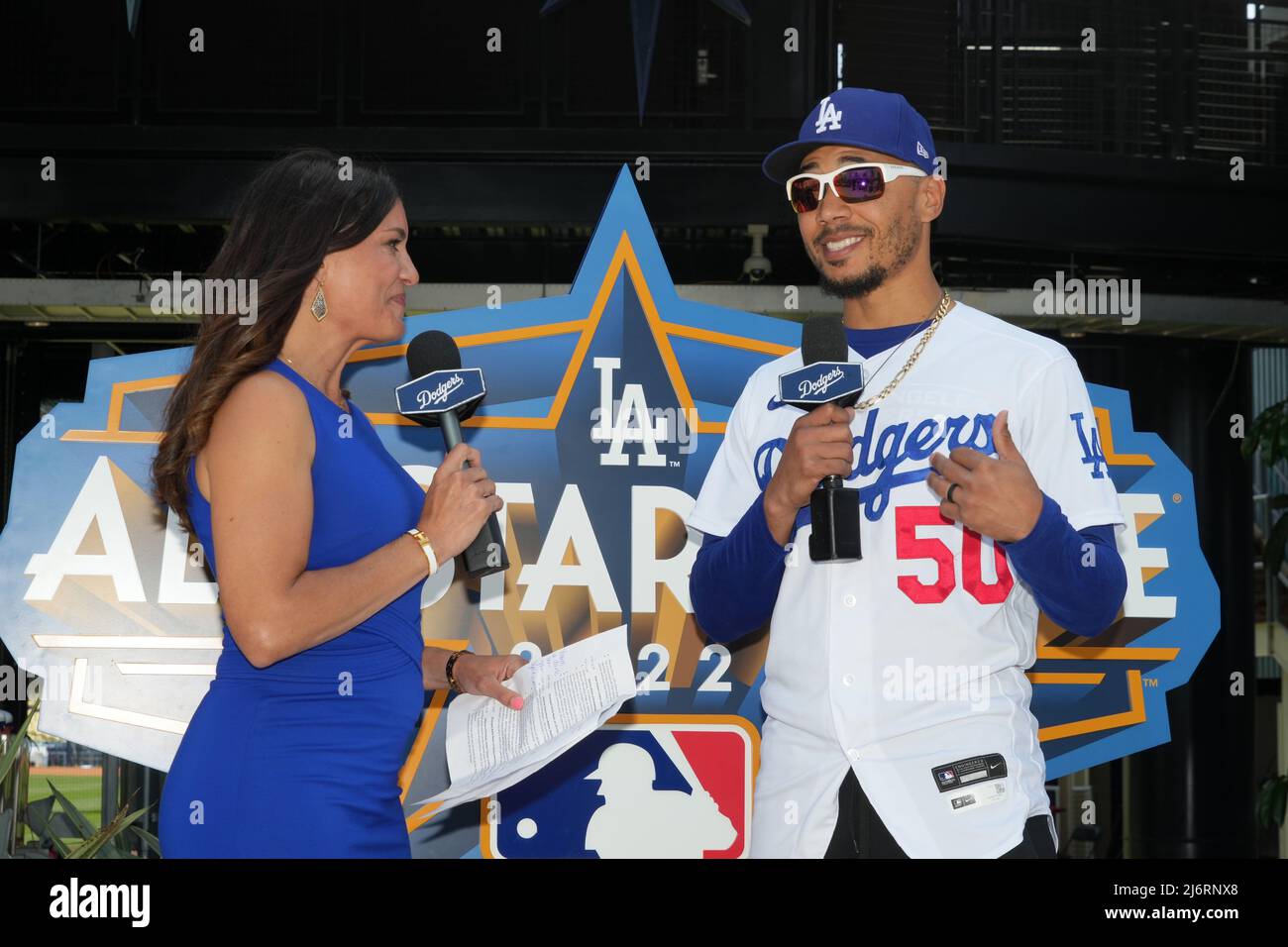 Los Angeles Dodgers Right Fielder Mookie Betts right Is Interviewed los-angeles-dodgers-right-fielder-mookie-betts-right-is-interviewed