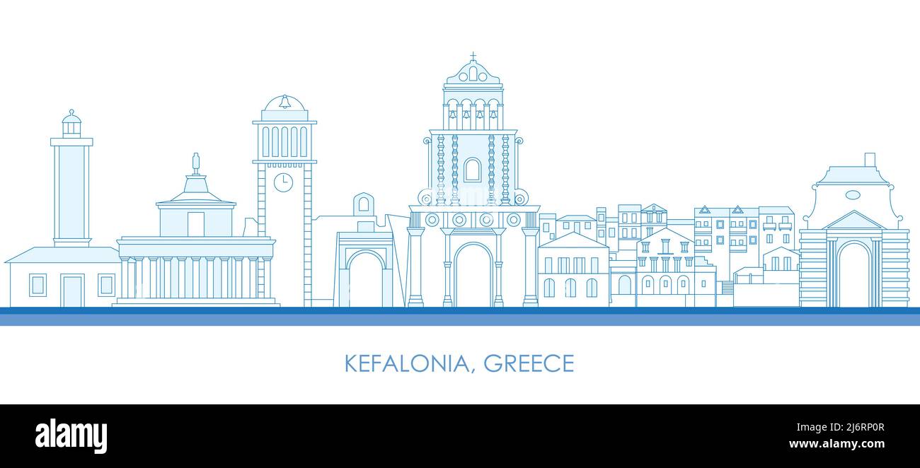 Outline Skyline panorama of  Kefalonia, Ionian Islands, Greece - vector illustration Stock Vector