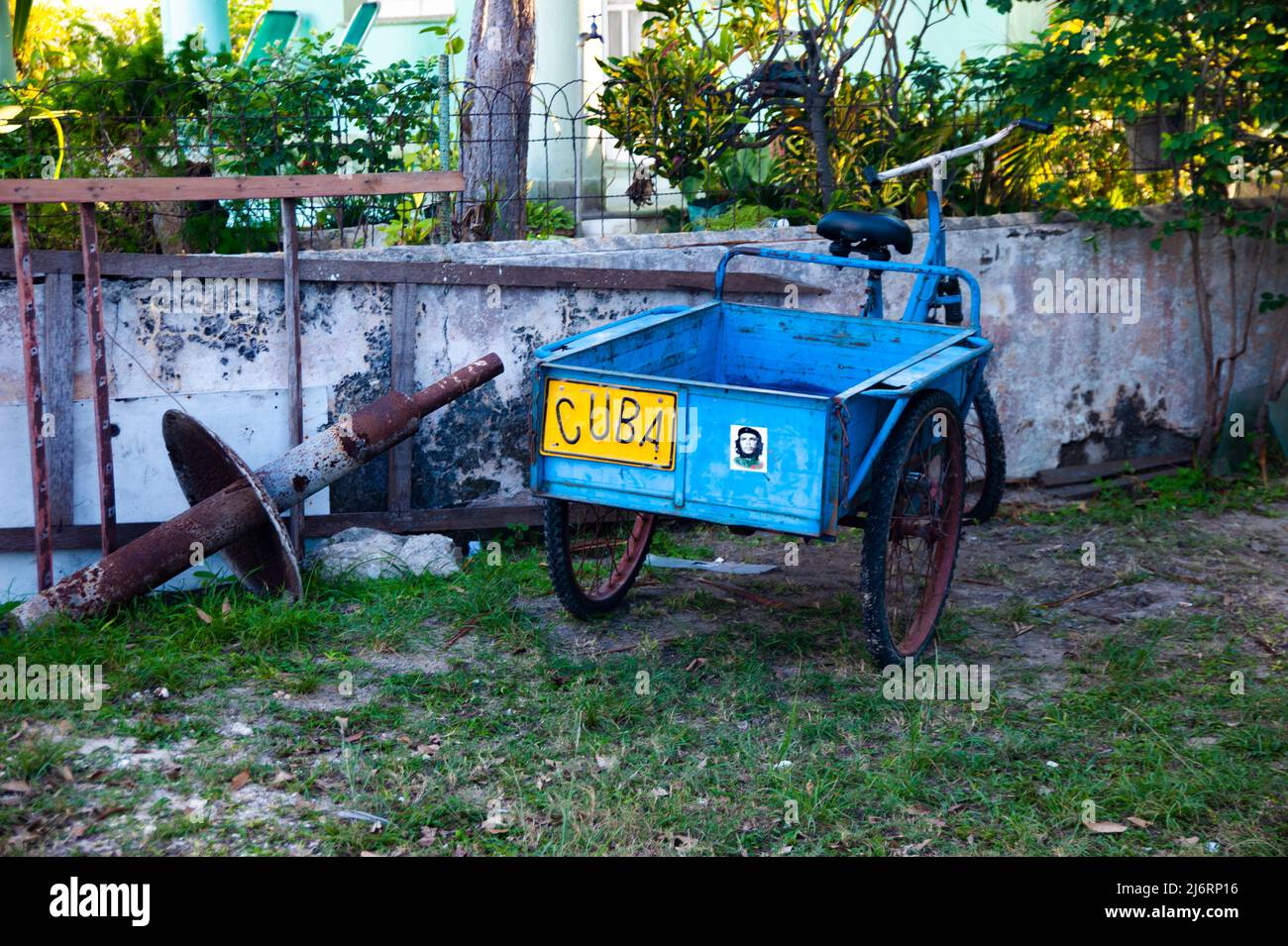 Empty parked bicycle on a yard in Havana, Cuba. Stock Photo