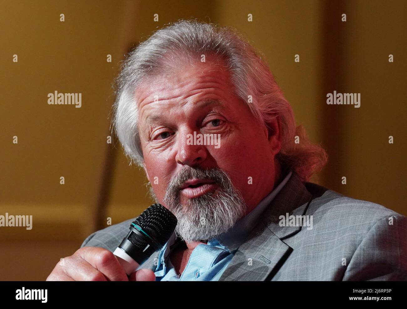 Former St. Louis Cardinals pitcher Danny Cox is interviewed during induction ceremonies for the St. Louis Sports Hall of Fame in Suset Hills, Missouri on Tuesday, May 3, 2022. Cox played from 1983-1995 for St. Louis, Philadelphia, Pittsburgh and Toronto.  Photo by Bill Greenblatt/UPI Stock Photo