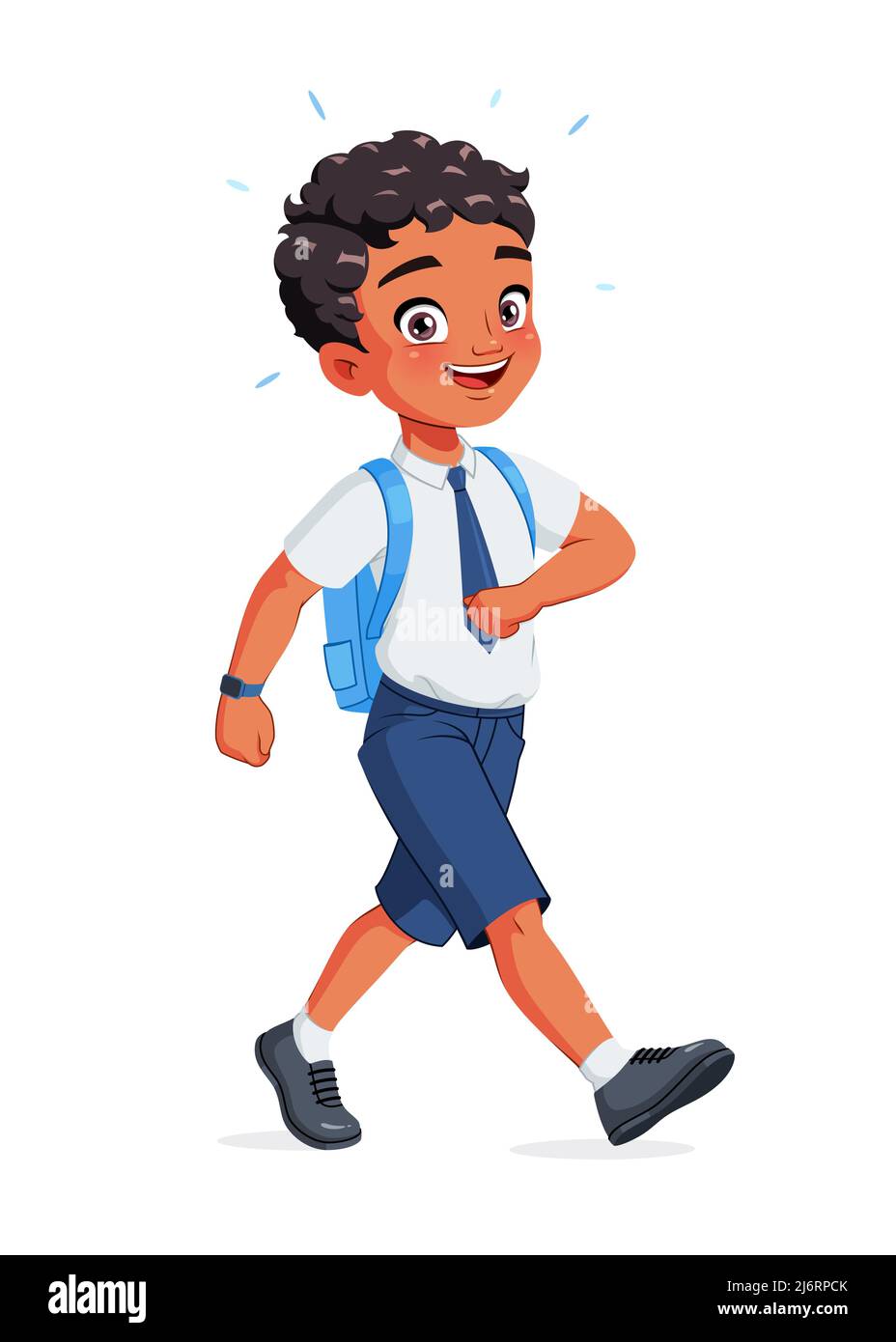 Happy Indian school boy walking. Cartoon vector illustration. Stock Vector