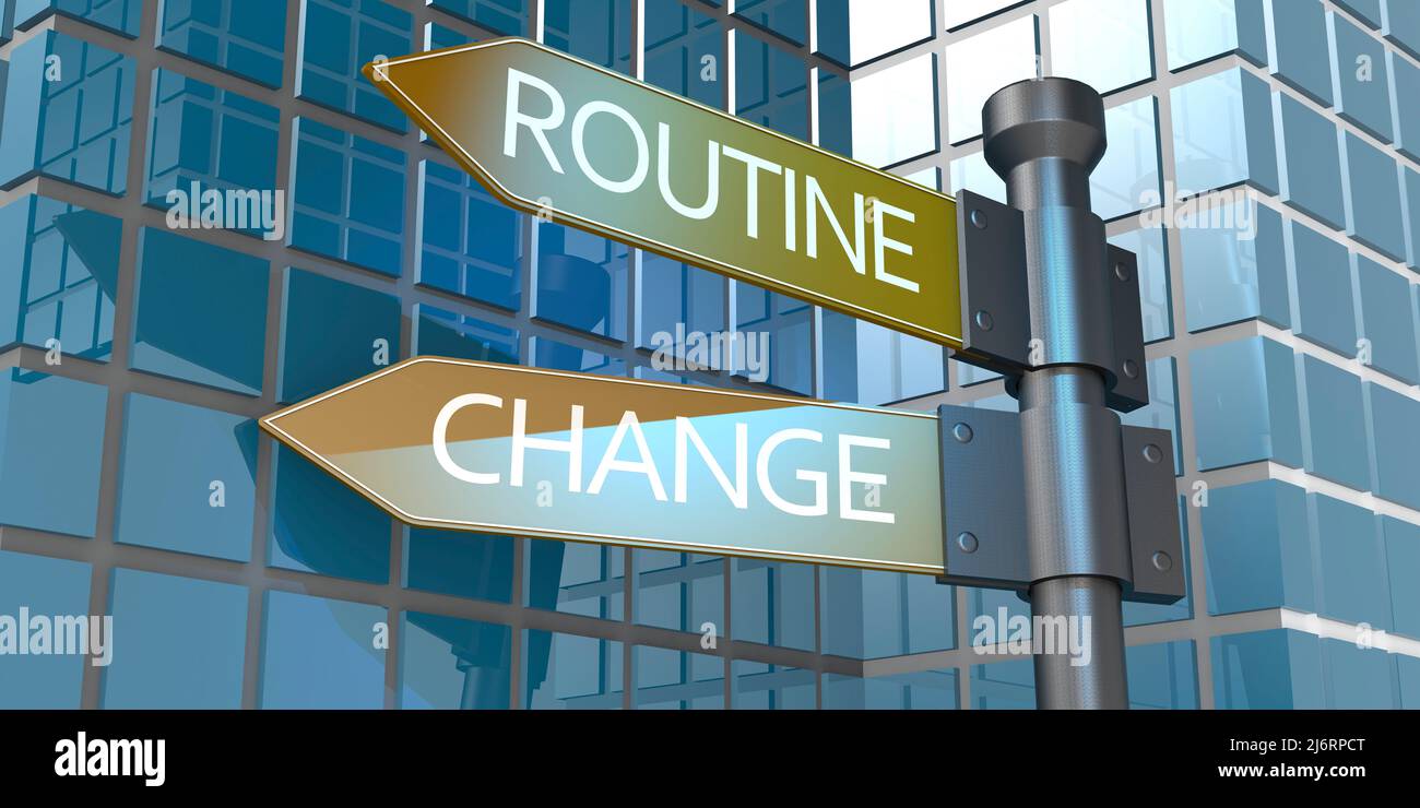 Routine or change road sign with building facade, 3d rendering Stock ...