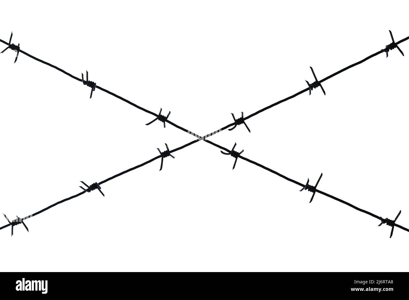 Barbed wire silhouette on a white background. Isolate. Stock Photo