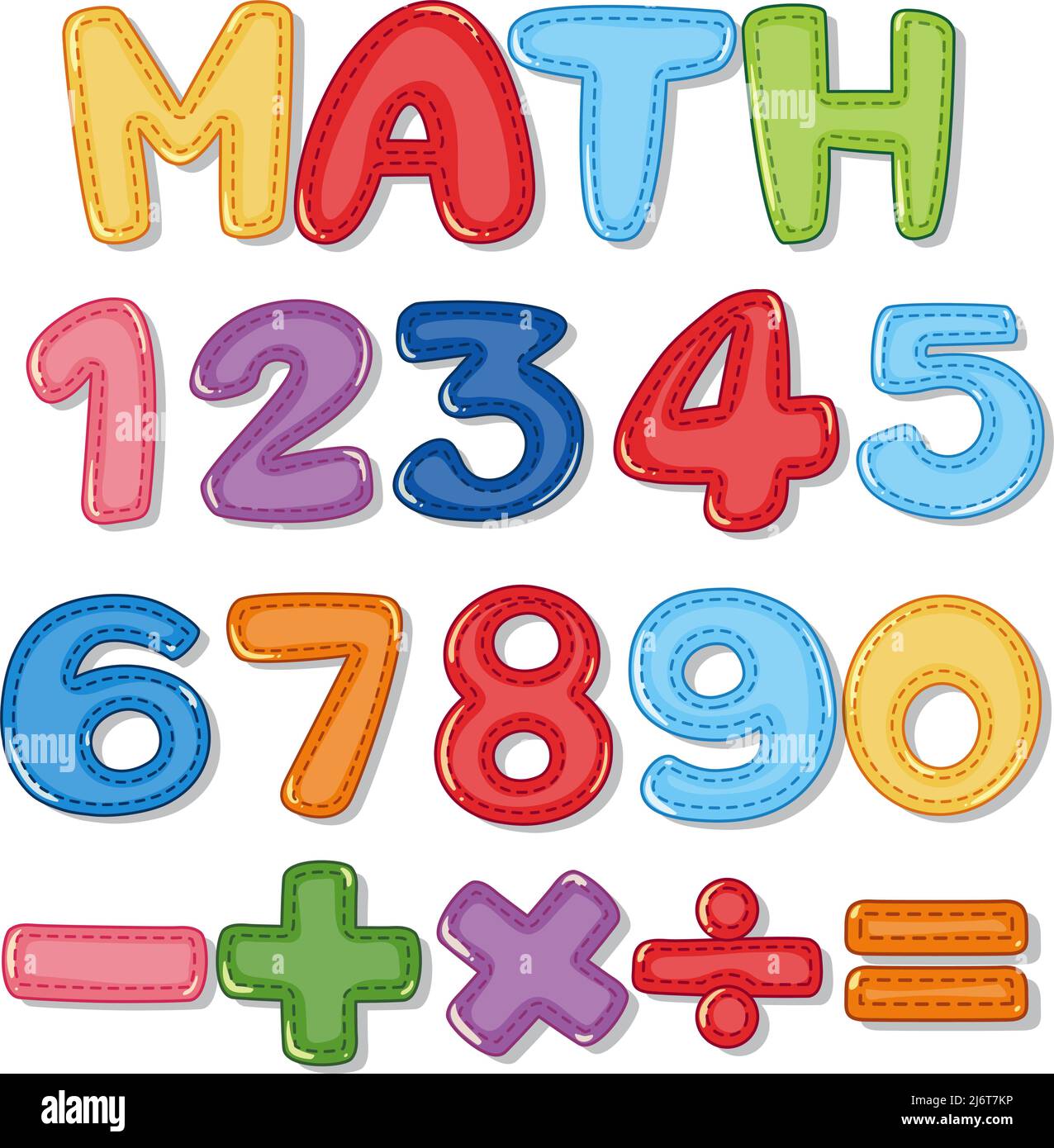 Counting numbers from zero to nine and math symbols illustration Stock ...
