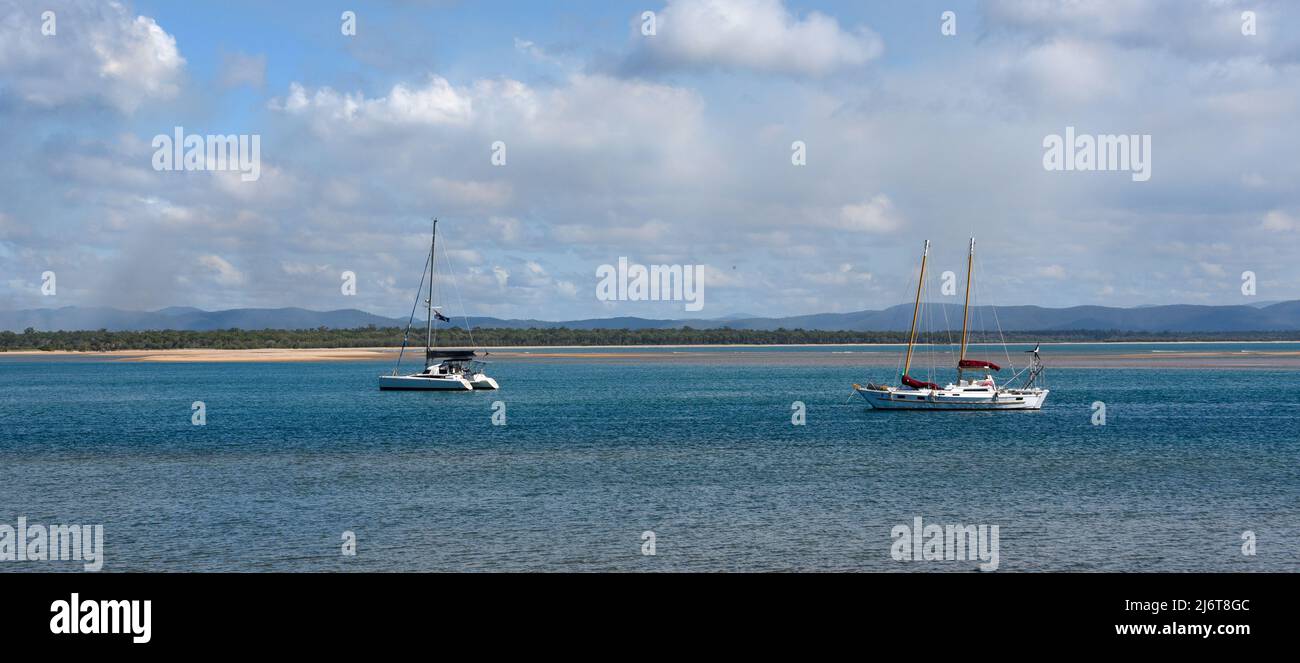 Yachts at anchor at 1770 Qld Australia Stock Photo Alamy