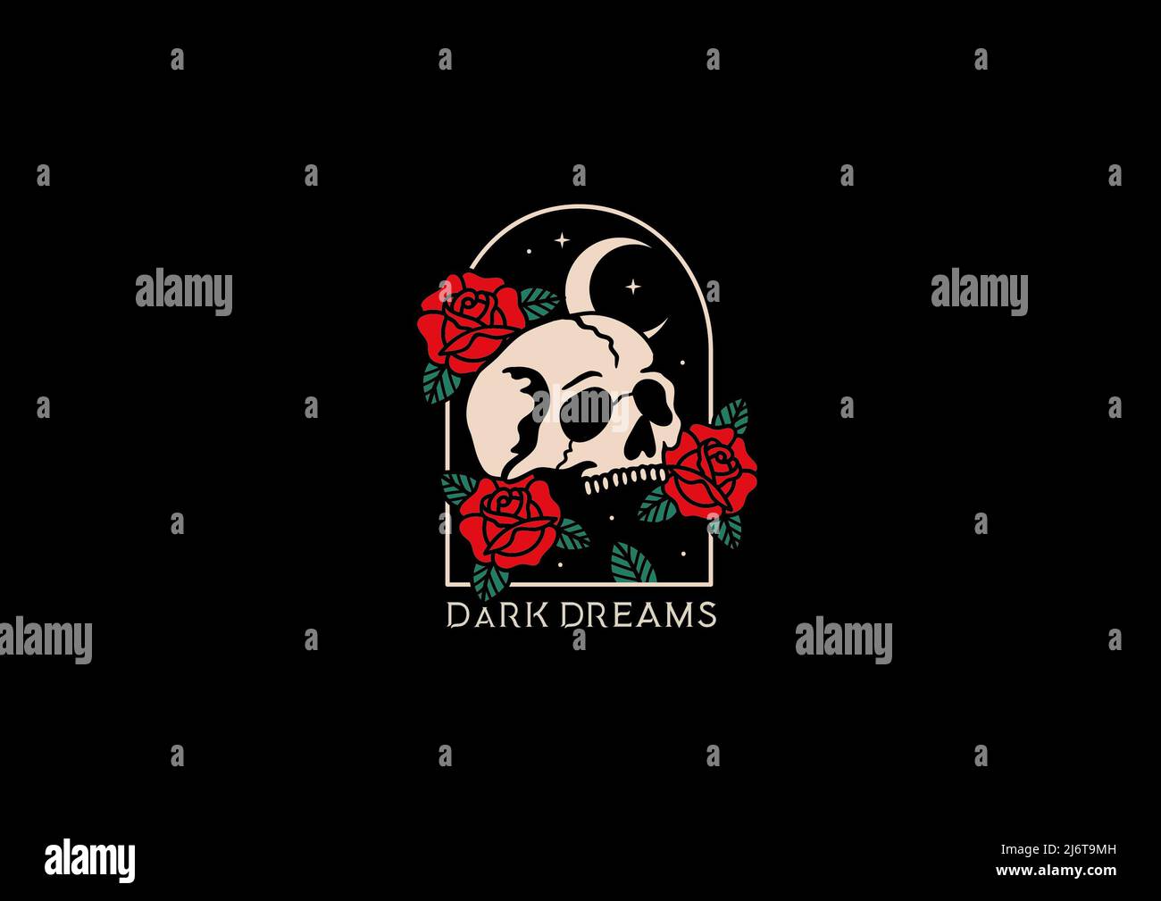 Old school tattoo inspired illustration roses with skull Stock Photo ...