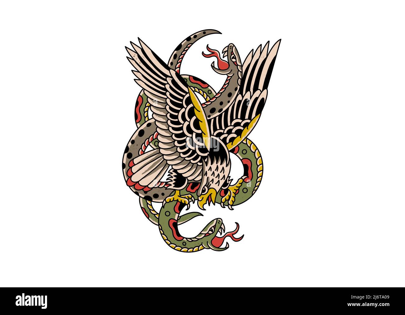 Old school tattoo inspired graphic design eagle and snakes Stock Photo