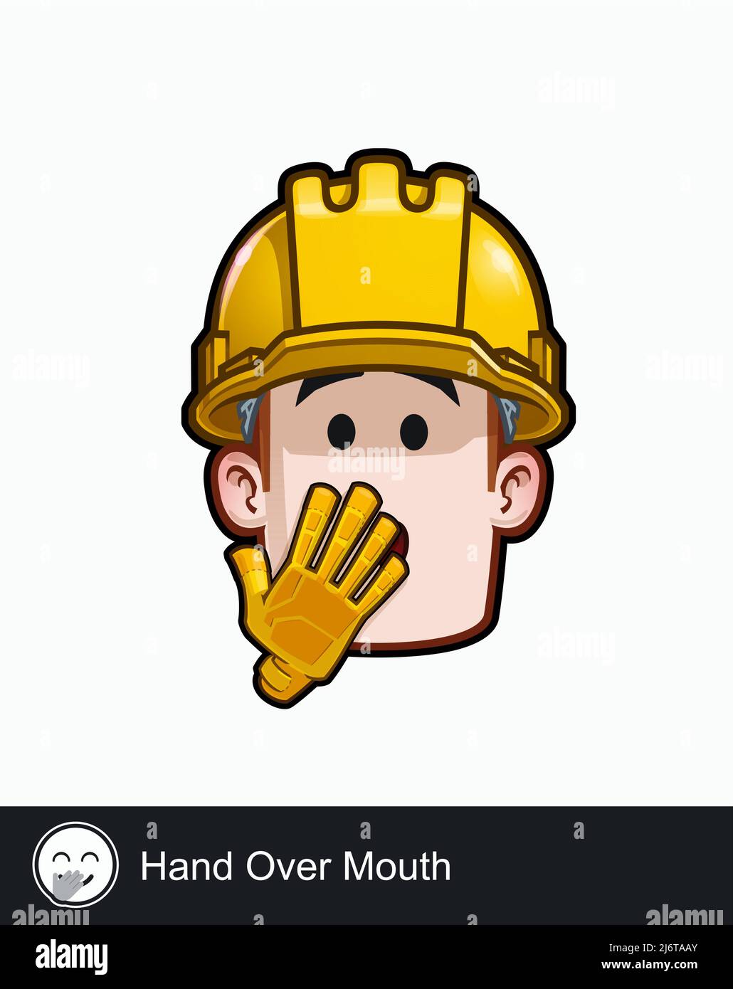 Icon of a construction worker face with Hand Over Mouth emotional expression. All elements neatly on well described layers and groups. Stock Vector
