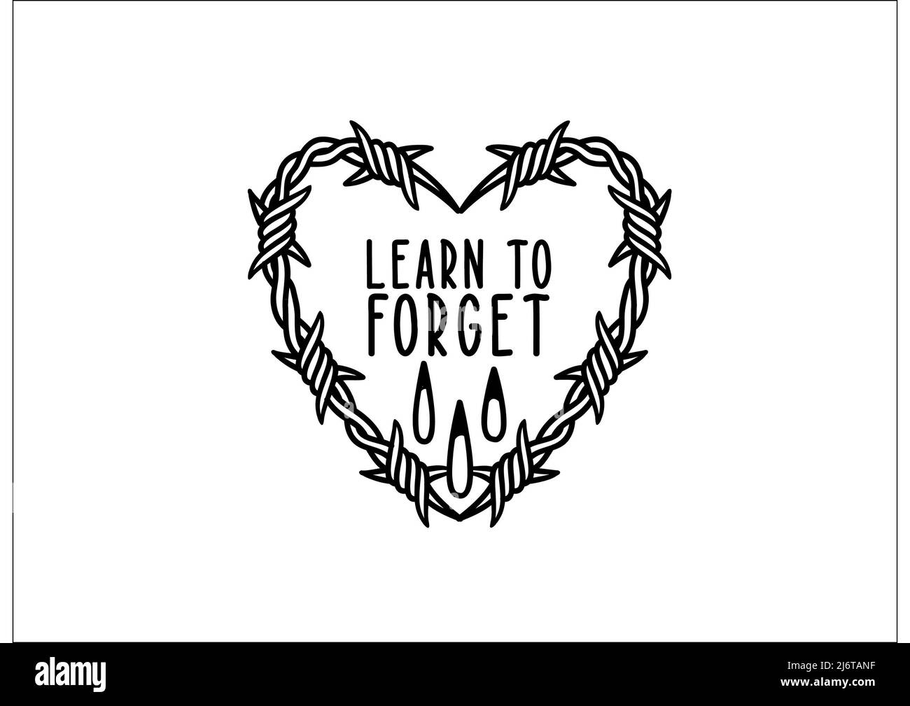 Old school tattoo inspired illustration heart shaped wire learn to forget Stock Photo