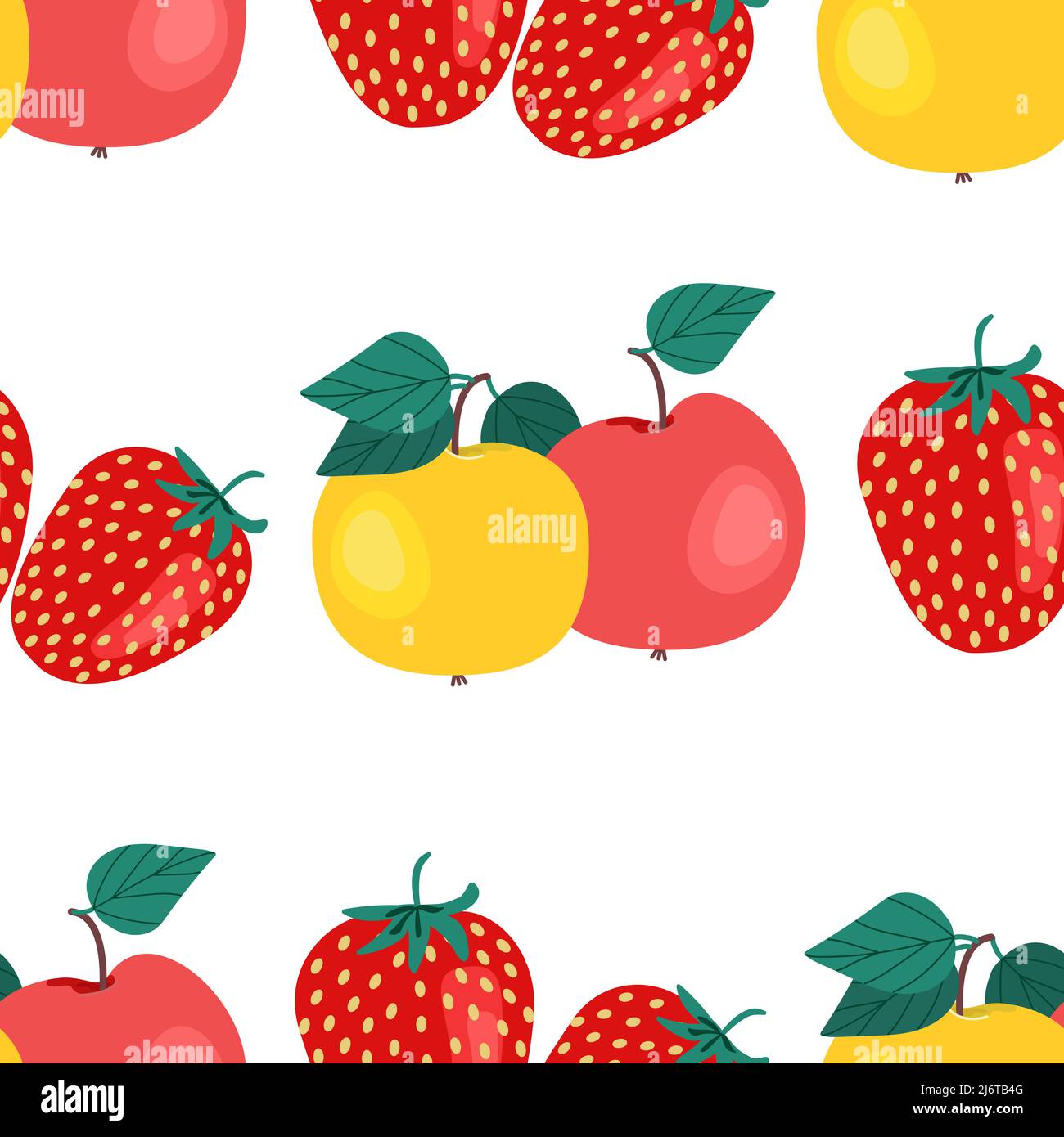 Apples and strawberries seamless pattern. Fruit print, vector illustration in flat style Stock Vector