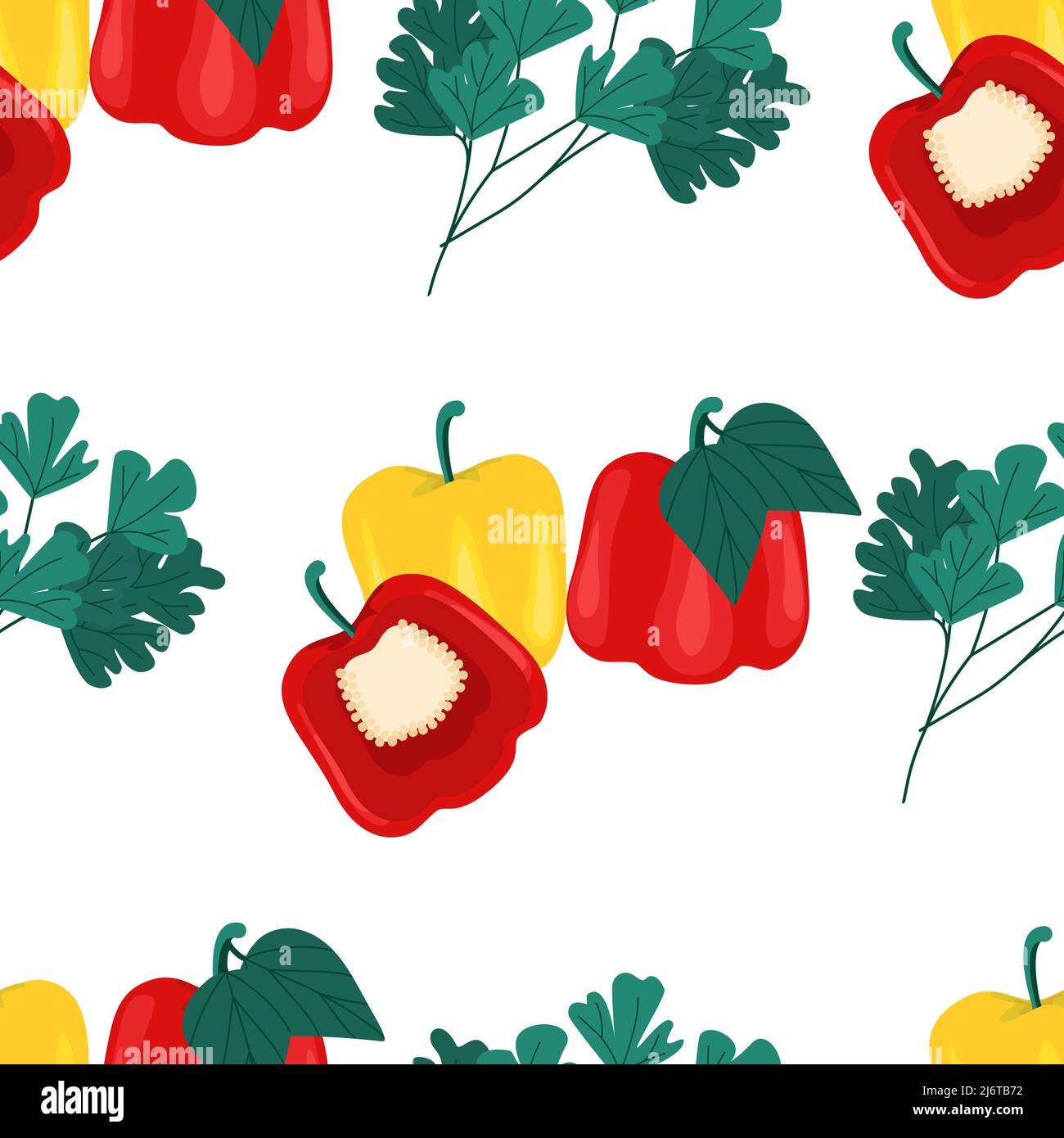 Bulgarian yellow and red peppers seamless pattern. Vegetable print, vector illustration in flat style Stock Vector
