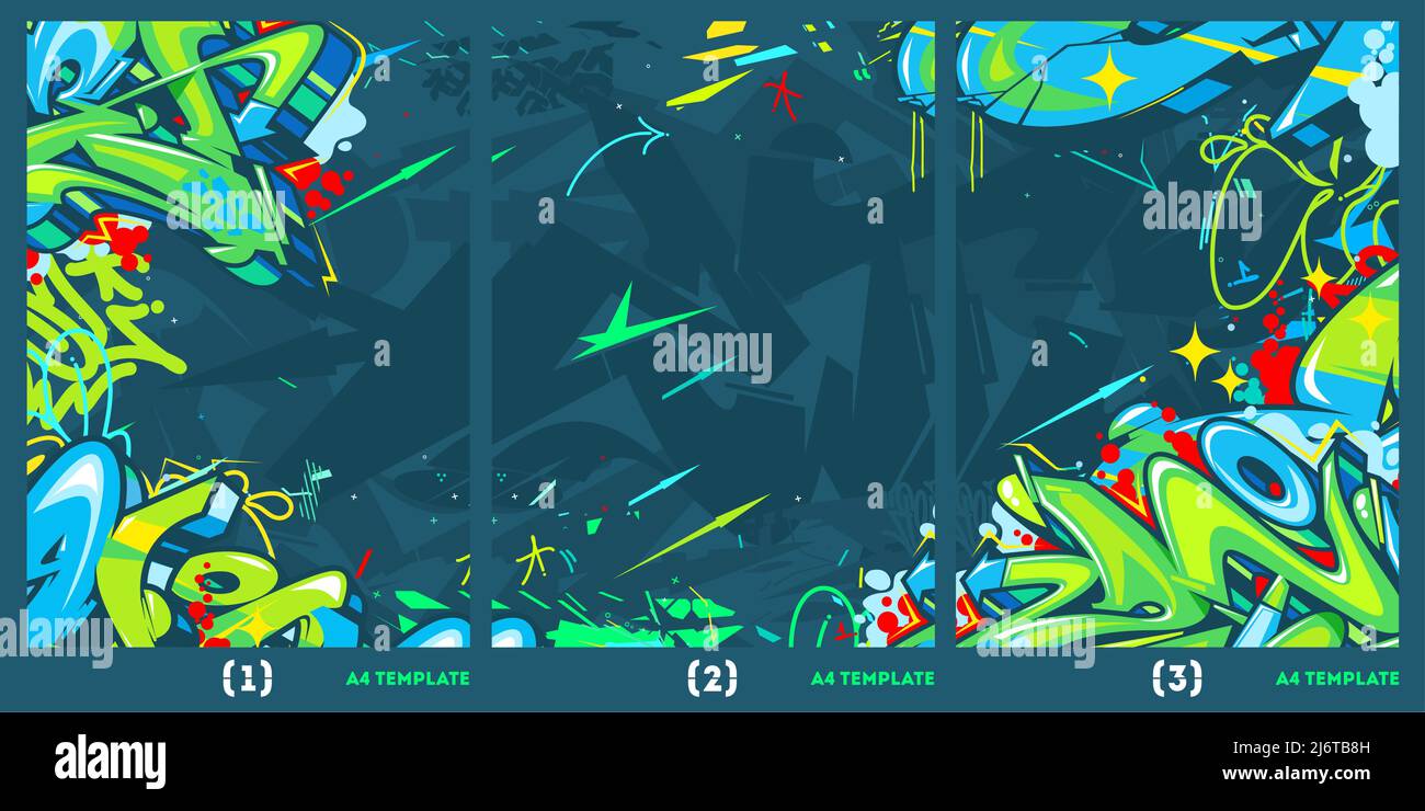 Flat Abstract Graffiti Style A4 Poster Vector Illustration Background Template  Stock Vector