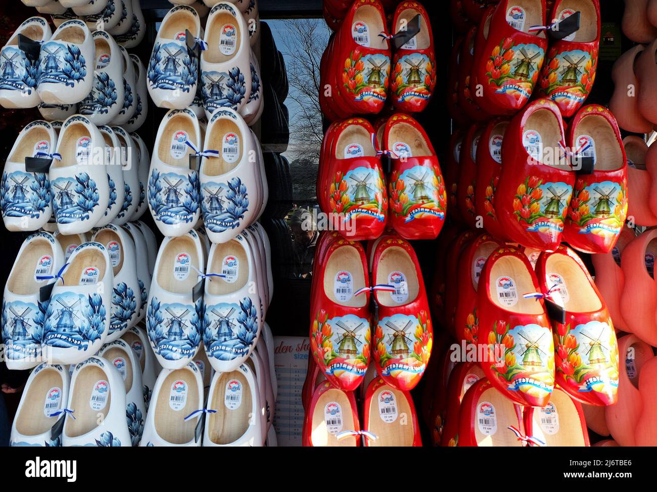 Colorful wooden hand painted Dutch Clogs at 'KEUKENHOF' one of the world's largest flower gardens, situated in South Holland- Lisse, Netherlands Stock Photo