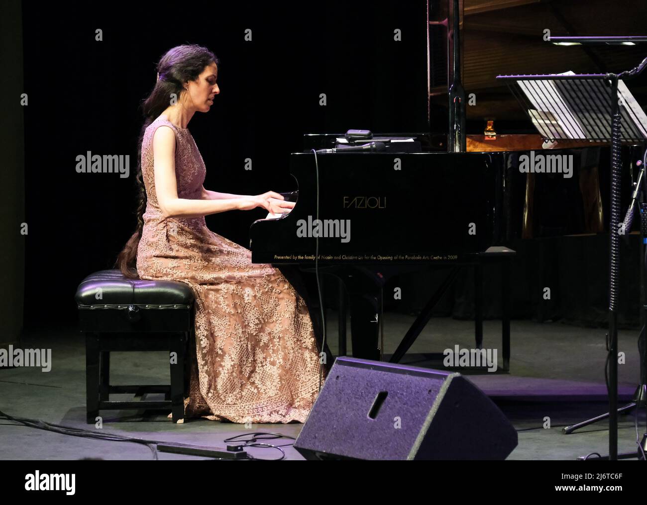 Jazz pianist Zoe Rahman performs in the Parabola Arts Centre at the Cheltenham Jazz Festival, April 29, 2022 Stock Photo